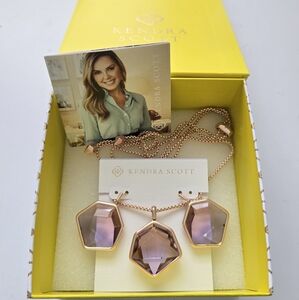 Kendra Scott Vanessa Rose Gold Long Pendant And Drop Earrings